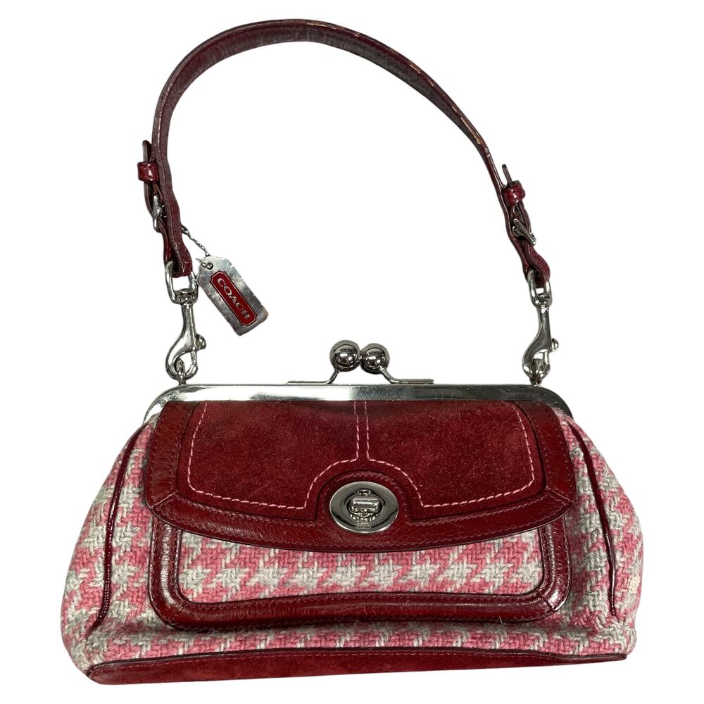 Vintage y2k Coach Designer Tweed Houndstooth Kisslock Bag Rare